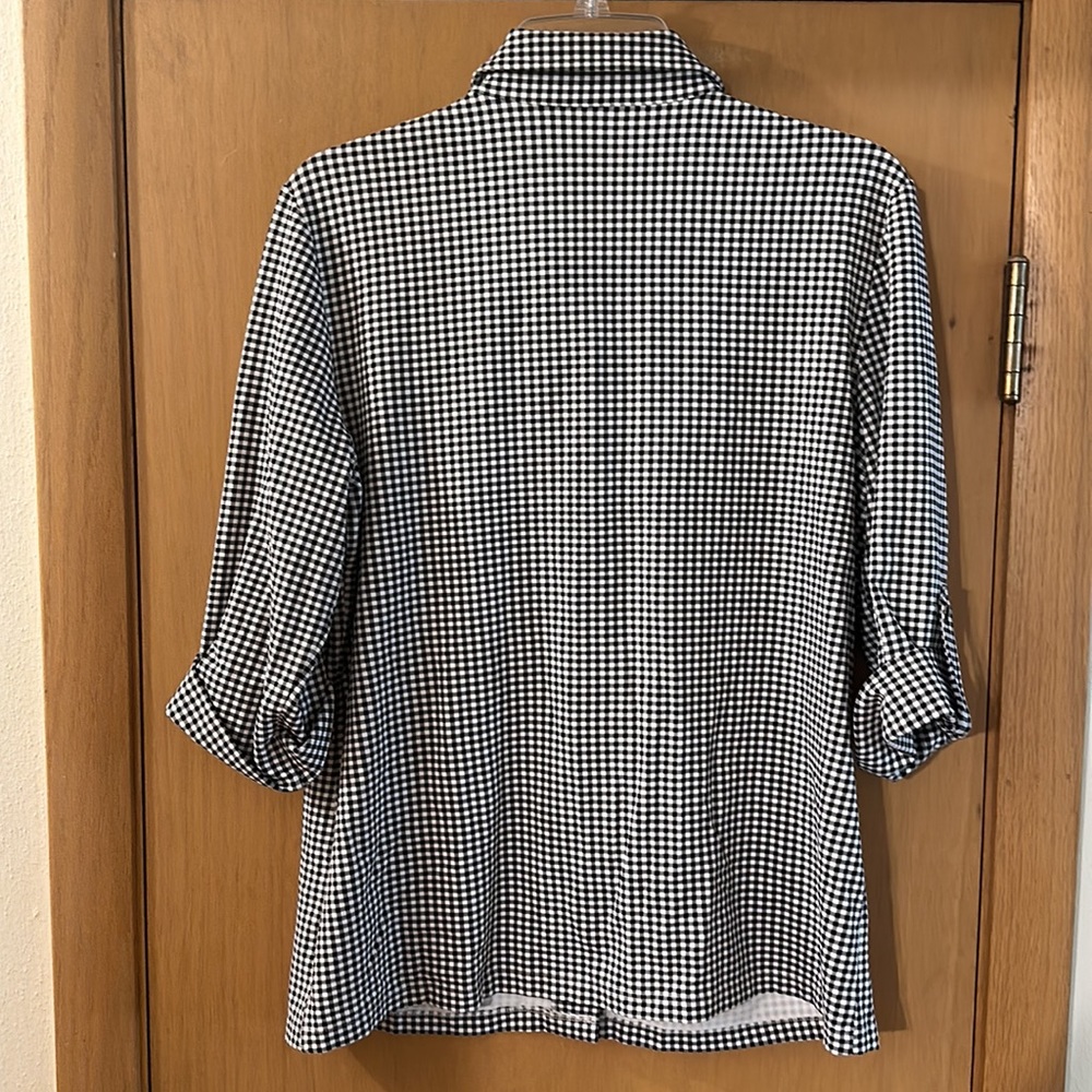 J. McLaughlin Women’s Gingham Button Down Knit Shirt Black White Size Large - Picture 8 of 11